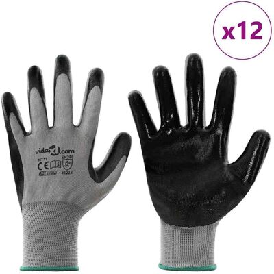 vidaXL Werkhandschoenen 12 st Grijs en zwart 11 / XXL Polyester vidaXL Werkhandschoenen 12 st Grijs en zwart 11 / XXL Polyester