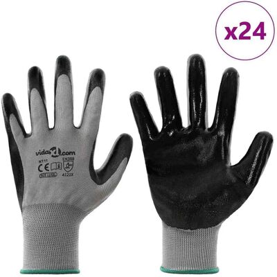 vidaXL Werkhandschoenen 24 st Grijs en zwart 11 / XXL Polyester vidaXL Werkhandschoenen 24 st Grijs en zwart 11 / XXL Polyester