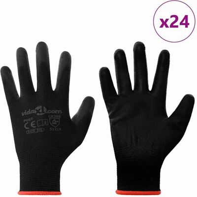 vidaXL Werkhandschoenen 24 st Zwart 7 / S Polyester vidaXL Werkhandschoenen 24 st Zwart 7 / S Polyester