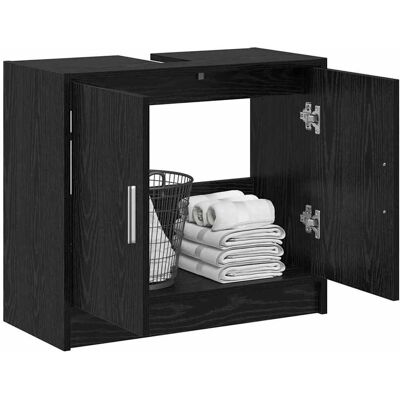 vidaXL Badkamer Kast Zwart Eiken 63 x 29 x 55 cm Bewerkt hout vidaXL Badkamer Kast Zwart Eiken 63 x 29 x 55 cm Bewerkt hout