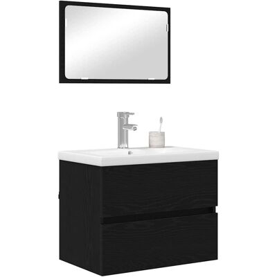 vidaXL Badkamermeubelset 3 st Zwart Eiken 61 x 39 x 45 cm Bewerkt hout vidaXL Badkamermeubelset 3 st Zwart Eiken 61 x 39 x 45 cm Bewerkt hout