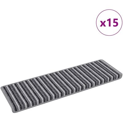 vidaXL Zelfklevende Trapmatten Gestreept 15 pcs Grijs 65 x 21 x 4 cm vidaXL Zelfklevende Trapmatten Gestreept 15 pcs Grijs 65 x 21 x 4 cm