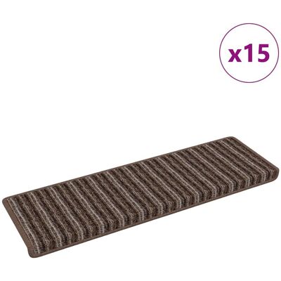 vidaXL Zelfklevende Trapmatten Gestreept 15 pcs Bruin 65 x 21 x 4 cm vidaXL Zelfklevende Trapmatten Gestreept 15 pcs Bruin 65 x 21 x 4 cm
