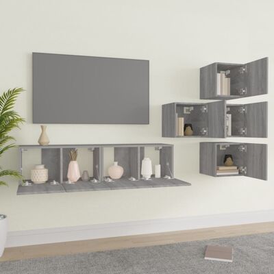 vidaXL 6-delig grijs Sonoma Wand-TV-set - TV Meubel vidaXL 6-delig grijs Sonoma Wand-TV-set - TV Meubel