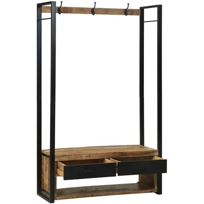 vidaXL Kledingrek met lade Bruin 110 x 40 x 179 cm Massief mangohout vidaXL Kledingrek met lade Bruin 110 x 40 x 179 cm Massief mangohout