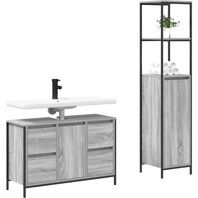 vidaXL Badkamermeubelset 2-delig Grey Sonoma, Zwart - Badmeubels vidaXL Badkamermeubelset 2-delig Grey Sonoma, Zwart - Badmeubels