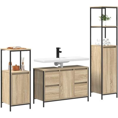 vidaXL Badkamermeubelset met lade met plank 3 pcs Sonoma eik en Zwart vidaXL Badkamermeubelset met lade met plank 3 pcs Sonoma eik en Zwart