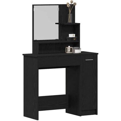 vidaXL Zwart Eiken Make-up Tafel met Spiegel - Vanity Table vidaXL Zwart Eiken Make-up Tafel met Spiegel - Vanity Table