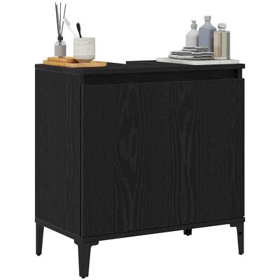 VidaXL Zwart houten badkamerkast - 58x33x50 cm - Badmeubel VidaXL Zwart houten badkamerkast - 58x33x50 cm - Badmeubel