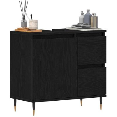 Vidaxl Zwarte Eiken Badkamerkast 65x33x60 cm Modern Opbergmeubel Vidaxl Zwarte Eiken Badkamerkast 65x33x60 cm Modern Opbergmeubel