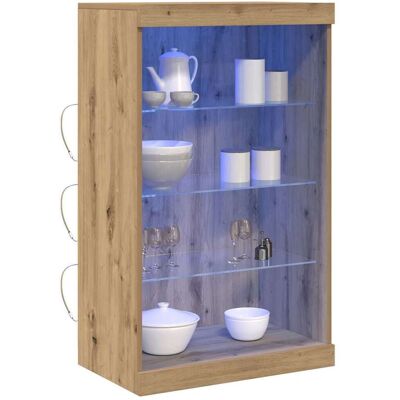 vidaXL Massief Eikenhouten Dressoir met LED-verlichting - Opbergmeubel vidaXL Massief Eikenhouten Dressoir met LED-verlichting - Opbergmeubel