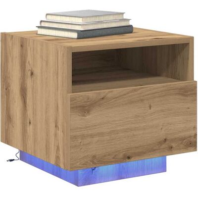 Vidaxl Nachtkastje met LED-verlichting Massief eiken modern slaapkamermeubel Vidaxl Nachtkastje met LED-verlichting Massief eiken modern slaapkamermeubel