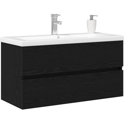Vidaxl - Modern badkamerkast met wastafel - Zwart eikenhout - 90x38,5x45 cm Vidaxl - Modern badkamerkast met wastafel - Zwart eikenhout - 90x38,5x45 cm