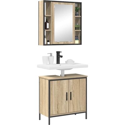 vidaXL Badkamermeubelset met plank met opslag 2 pcs Bruin Bewerkt hout vidaXL Badkamermeubelset met plank met opslag 2 pcs Bruin Bewerkt hout