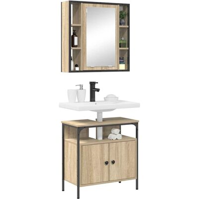 vidaXL Badkamermeubelset met plank met opslag 2 pcs Bruin Bewerkt hout vidaXL Badkamermeubelset met plank met opslag 2 pcs Bruin Bewerkt hout