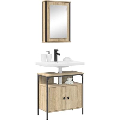 vidaXL Badkamermeubelset met plank met opslag 2 pcs Bruin Bewerkt hout vidaXL Badkamermeubelset met plank met opslag 2 pcs Bruin Bewerkt hout