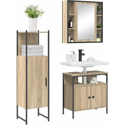 vidaXL Badkamermeubelset met plank met opslag 3 pcs Bruin Bewerkt hout vidaXL Badkamermeubelset met plank met opslag 3 pcs Bruin Bewerkt hout