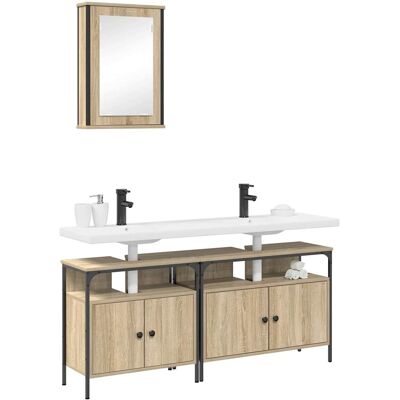 vidaXL Badkamermeubelset met plank met opslag 3 pcs Bruin Bewerkt hout vidaXL Badkamermeubelset met plank met opslag 3 pcs Bruin Bewerkt hout
