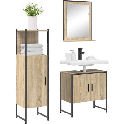 vidaXL Badkamermeubelset met plank met opslag 3 pcs Bruin Bewerkt hout vidaXL Badkamermeubelset met plank met opslag 3 pcs Bruin Bewerkt hout
