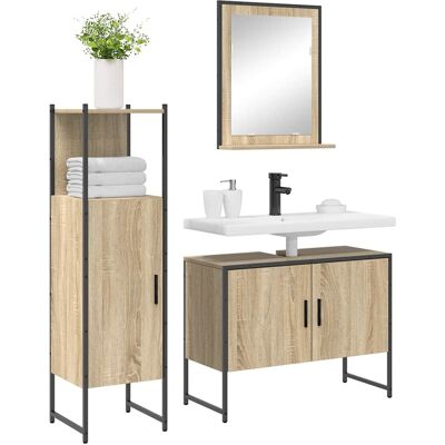 vidaXL Badkamermeubelset met plank met opslag 3 pcs Bruin Bewerkt hout vidaXL Badkamermeubelset met plank met opslag 3 pcs Bruin Bewerkt hout