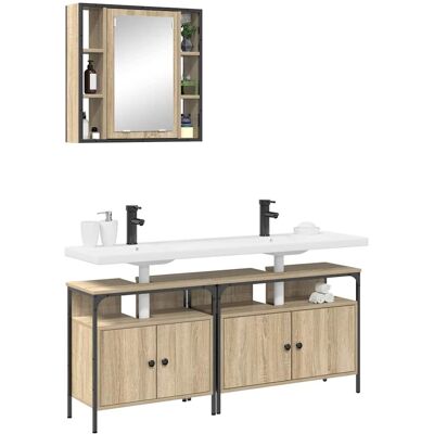 vidaXL Badkamermeubelset met plank met opslag 3 pcs Bruin Bewerkt hout vidaXL Badkamermeubelset met plank met opslag 3 pcs Bruin Bewerkt hout