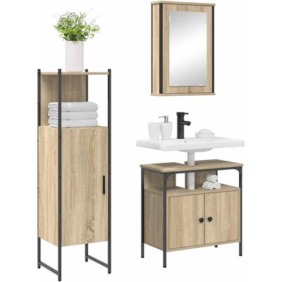 vidaXL Badkamermeubelset met plank met opslag 3 pcs Bruin Bewerkt hout vidaXL Badkamermeubelset met plank met opslag 3 pcs Bruin Bewerkt hout