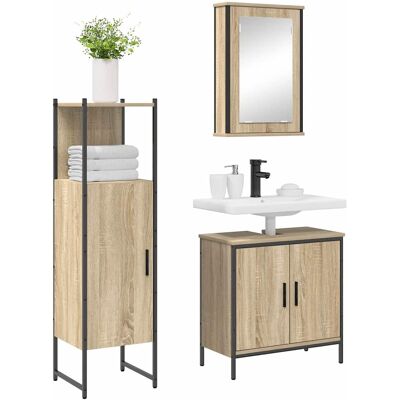 vidaXL Badkamermeubelset met plank met opslag 3 pcs Bruin Bewerkt hout vidaXL Badkamermeubelset met plank met opslag 3 pcs Bruin Bewerkt hout