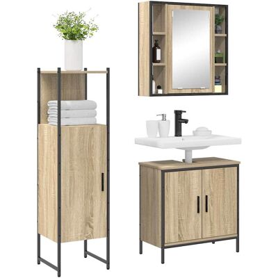 vidaXL Badkamermeubelset met plank met opslag 3 pcs Bruin Bewerkt hout vidaXL Badkamermeubelset met plank met opslag 3 pcs Bruin Bewerkt hout