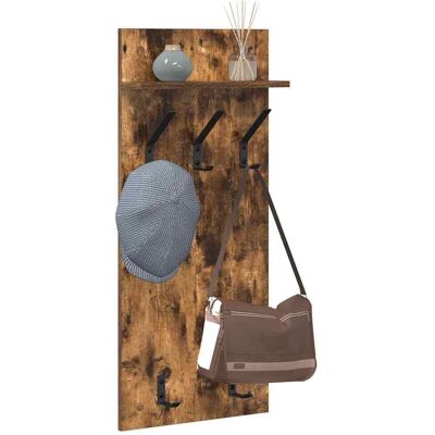 vidaXL Wandgemonteerde kapstok met plank Gerookt eiken 40 x 10 x 90 cm vidaXL Wandgemonteerde kapstok met plank Gerookt eiken 40 x 10 x 90 cm