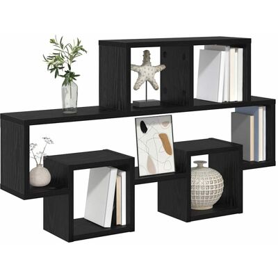 vidaXL Wandplank met plank Zwart eiken 82 x 15 x 51 cm Bewerkt hout vidaXL Wandplank met plank Zwart eiken 82 x 15 x 51 cm Bewerkt hout
