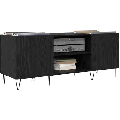 vidaXL Platenkast met plank met opslag Zwart Eiken 121 x 38 x 48 cm vidaXL Platenkast met plank met opslag Zwart Eiken 121 x 38 x 48 cm