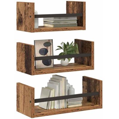 vidaXL Wandplankenset met plank 3 pcs Oud Hout 40x16x14cm Bewerkt hout vidaXL Wandplankenset met plank 3 pcs Oud Hout 40x16x14cm Bewerkt hout