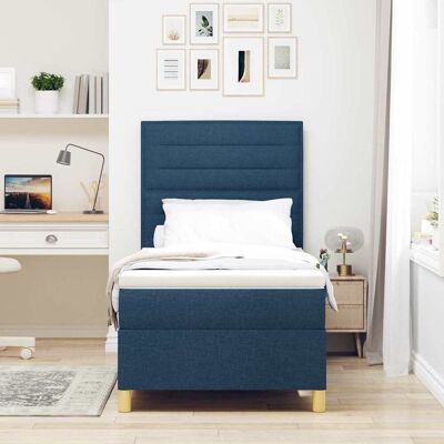 vidaXL Boxspringbed met matras met hoofdeinde Blauw 90 x 200 cm Stof vidaXL Boxspringbed met matras met hoofdeinde Blauw 90 x 200 cm Stof