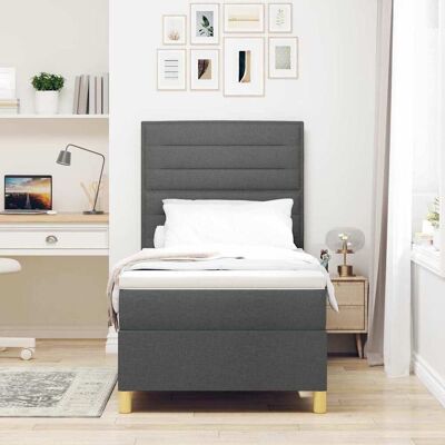vidaXL Boxspringbed met matras Donkergrijs 100 x 200 cm Stof vidaXL Boxspringbed met matras Donkergrijs 100 x 200 cm Stof