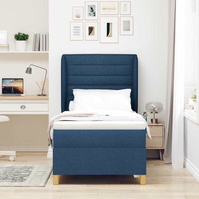 vidaXL Boxspringbed met matras met hoofdeinde Blauw 190 x 90 cm Stof vidaXL Boxspringbed met matras met hoofdeinde Blauw 190 x 90 cm Stof
