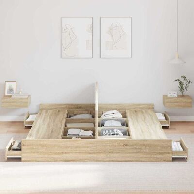 vidaXL Opbergbedframe met lade Sonoma Eiken 200 x 200 cm Bewerkt hout vidaXL Opbergbedframe met lade Sonoma Eiken 200 x 200 cm Bewerkt hout