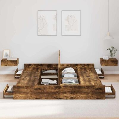 vidaXL Opbergbedframe met lade Gerookt eiken 200 x 200 cm Bewerkt hout vidaXL Opbergbedframe met lade Gerookt eiken 200 x 200 cm Bewerkt hout