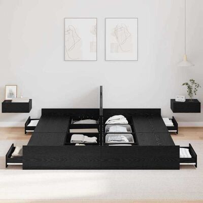 vidaXL Opbergbedframe met lade Zwart Eiken 180 x 200 cm Bewerkt hout vidaXL Opbergbedframe met lade Zwart Eiken 180 x 200 cm Bewerkt hout