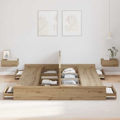 vidaXL Opbergbedframe met lade Artisan Eiken 180 x 200 cm Bewerkt hout vidaXL Opbergbedframe met lade Artisan Eiken 180 x 200 cm Bewerkt hout