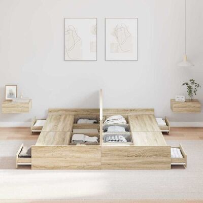 vidaXL Opbergbedframe met lade Sonoma Eiken 160 x 200 cm Bewerkt hout vidaXL Opbergbedframe met lade Sonoma Eiken 160 x 200 cm Bewerkt hout