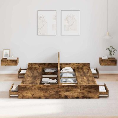vidaXL Opbergbedframe met lade Gerookt eiken 140 x 200 cm Bewerkt hout vidaXL Opbergbedframe met lade Gerookt eiken 140 x 200 cm Bewerkt hout