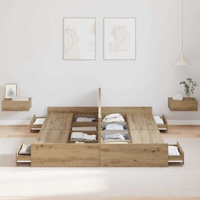 vidaXL Opbergbedframe met lade Artisan Eiken 140 x 200 cm Bewerkt hout vidaXL Opbergbedframe met lade Artisan Eiken 140 x 200 cm Bewerkt hout
