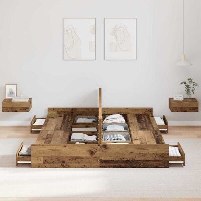 vidaXL Opbergbedframe met lade Oud Hout 140 x 190 cm Bewerkt hout vidaXL Opbergbedframe met lade Oud Hout 140 x 190 cm Bewerkt hout