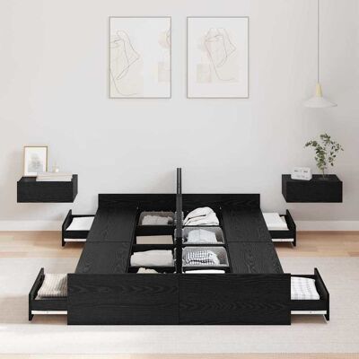 vidaXL Opbergbedframe met lade Zwart Eiken 120 x 190 cm Bewerkt hout vidaXL Opbergbedframe met lade Zwart Eiken 120 x 190 cm Bewerkt hout
