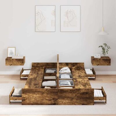 vidaXL Opbergbedframe met lade Gerookt eiken 120 x 190 cm Bewerkt hout vidaXL Opbergbedframe met lade Gerookt eiken 120 x 190 cm Bewerkt hout