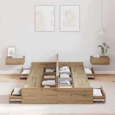 vidaXL Opbergbedframe met lade Artisan Eiken 120 x 190 cm Bewerkt hout vidaXL Opbergbedframe met lade Artisan Eiken 120 x 190 cm Bewerkt hout