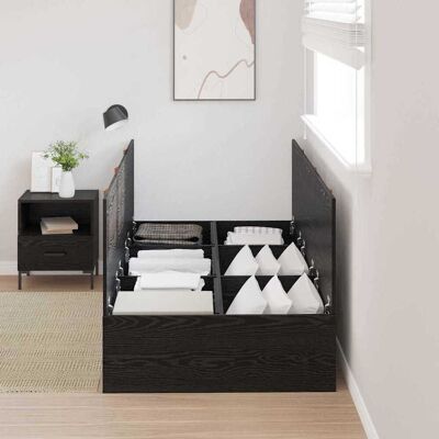 Robuuste Zwarte Eiken Bedframe - Eenpersoons Meubel Robuuste Zwarte Eiken Bedframe - Eenpersoons Meubel