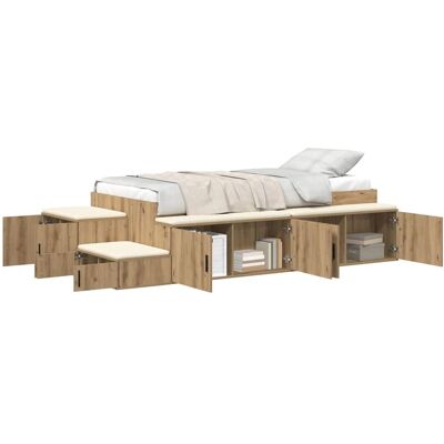 VidaXL Opbergbedframe - 75x190 cm Houten Eik Modern Slaapkamermeubel VidaXL Opbergbedframe - 75x190 cm Houten Eik Modern Slaapkamermeubel