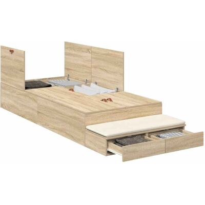 VidaXL Bed met Opbergruimte - Sonoma Roble 100x200 cm - Modern Ontwerp VidaXL Bed met Opbergruimte - Sonoma Roble 100x200 cm - Modern Ontwerp