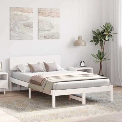 vidaXL Bedframe met hoofdeinde Wit 135 x 190 cm Massief grenenhout vidaXL Bedframe met hoofdeinde Wit 135 x 190 cm Massief grenenhout